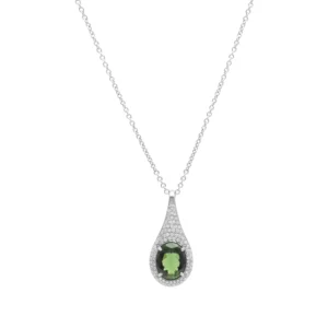18ct White Gold 3.65ct Tourmaline & 0.70ct Diamond Necklace 20″ 1.5mm