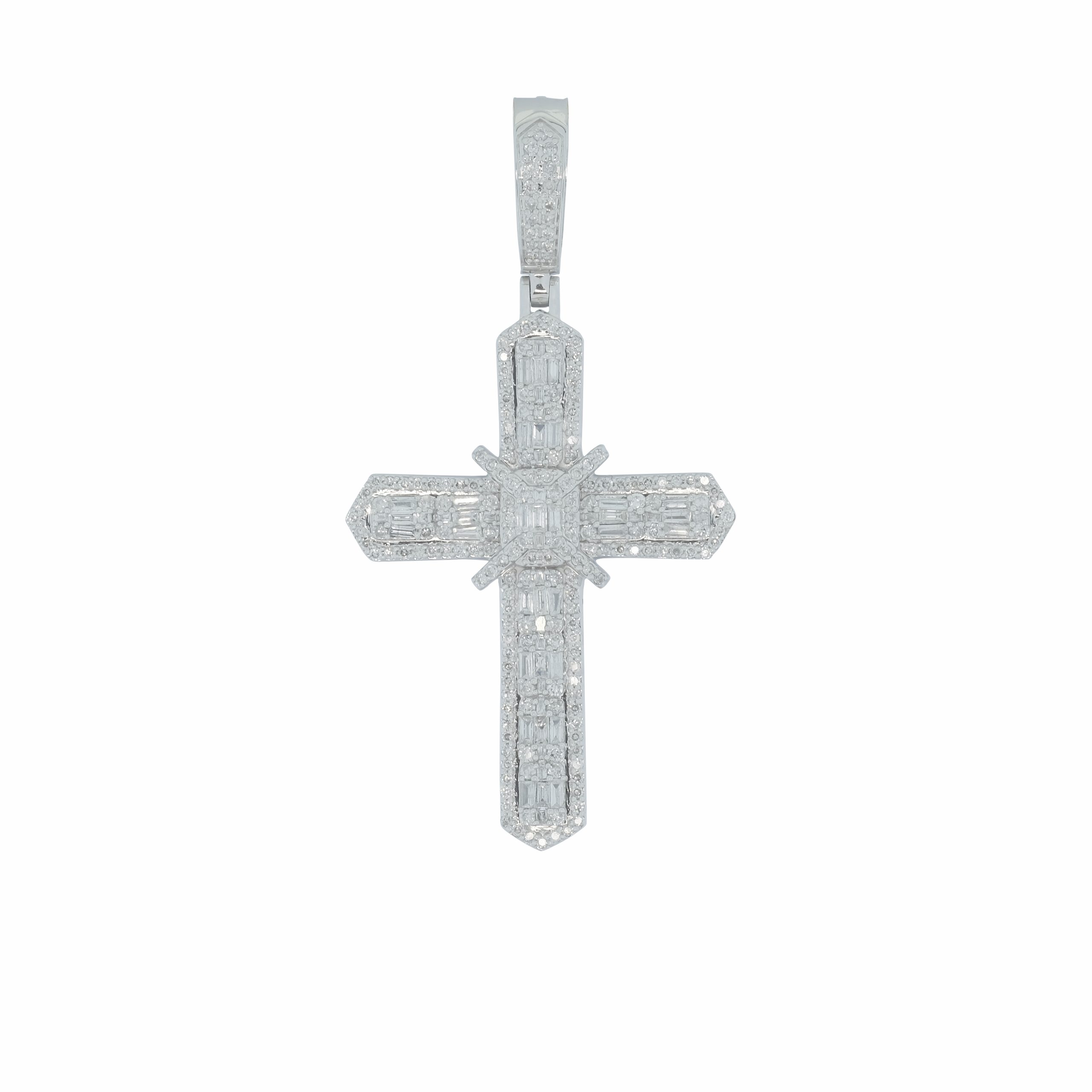 9ct White Gold 1.25ct Diamond Cross Pendant