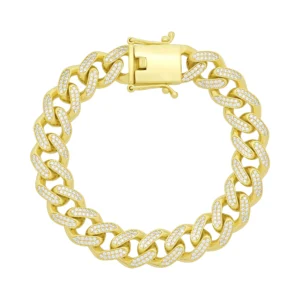 9ct Yellow Gold Gemstone Cuban Bracelet 7&#8243; 10.5mm