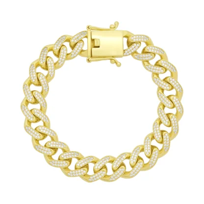 9ct Yellow Gold Gemstone Cuban Bracelet 7" 10.5mm