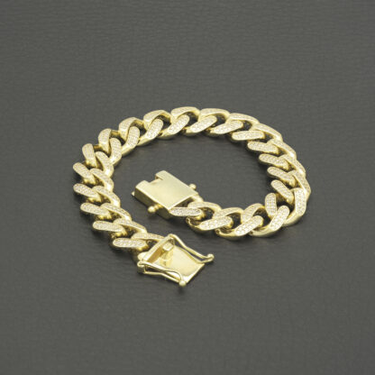 9ct Yellow Gold Gemstone Cuban Bracelet 7" 10.5mm - Image 2