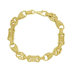 9ct Yellow Gold Stars & Bars And Tulip Bracelet 7.5″ 9mm