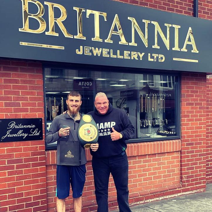 IBO boxing champion Sam Eggington and Big Joe Egan at Britannia Jewellery Birmingham