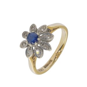 9ct Yellow Gold Children&#8217;s Diamond and Sapphire Flower Ring