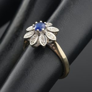 9ct Yellow Gold Diamond and Sapphire Flower Ring