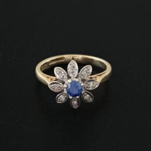9ct Yellow Gold Diamond and Sapphire Flower Ring
