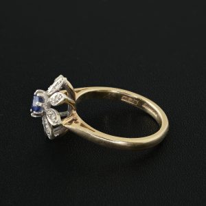 9ct Yellow Gold Diamond and Sapphire Flower Ring