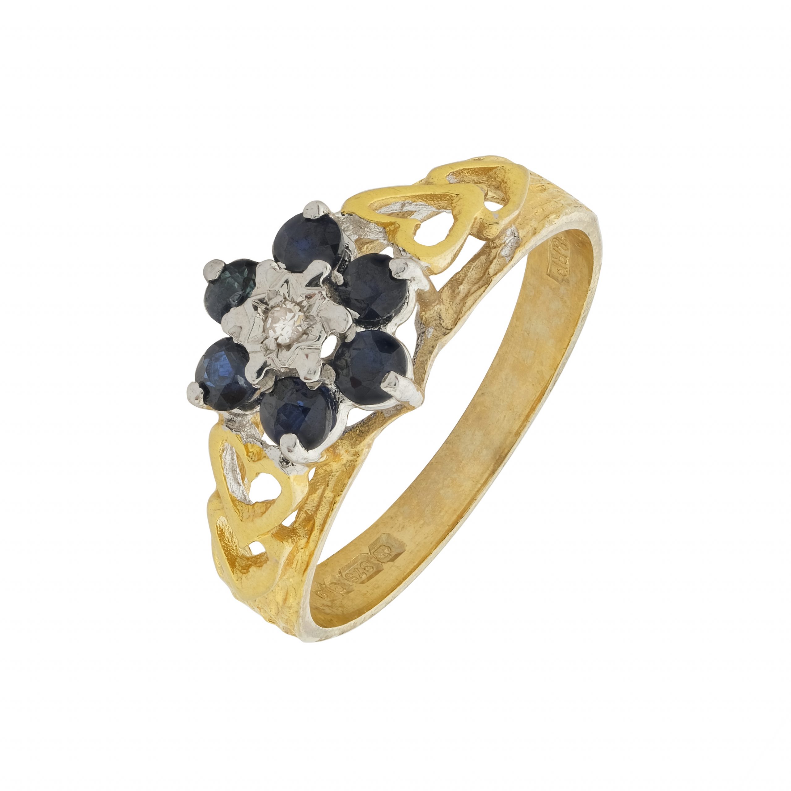 9ct Yellow Gold Diamond and Sapphire Cluster Ring
