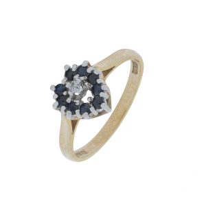 9ct Yellow Gold Diamond and Sapphire Heart Ring