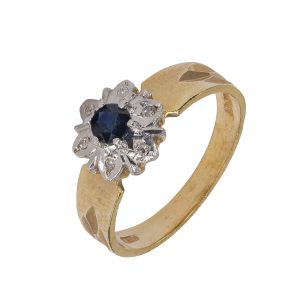 9ct Yellow Gold Diamond and Sapphire Flower Ring