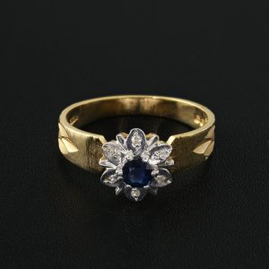 9ct Yellow Gold Diamond and Sapphire Flower Ring