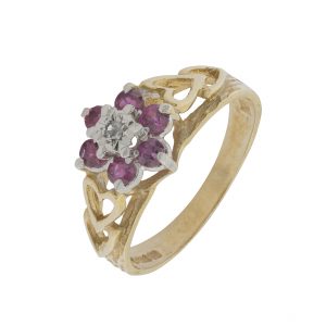 9ct Yellow Gold Diamond and Ruby Cluster Ring