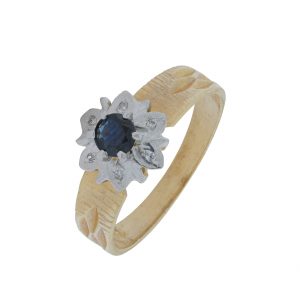 9ct Yellow Gold Sapphire and Diamond Flower Ring