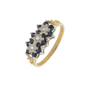 9ct Yellow Gold Diamond and Sapphire Cluster Ring