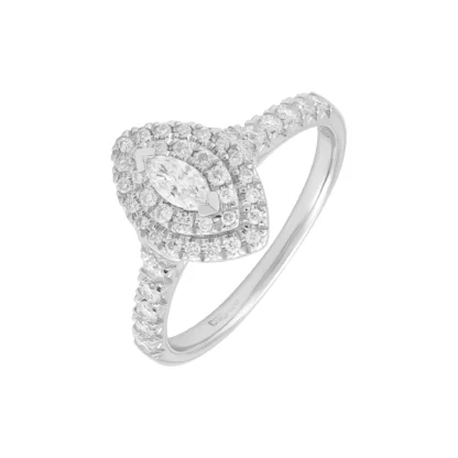 9ct White Gold 0.40ct Diamond Marquise Halo Ring