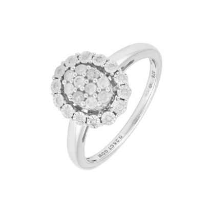 9ct White Gold 0.25ct Diamond Halo Cluster Ring