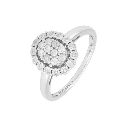 9ct White Gold 0.25 Diamond Halo Cluster Ring