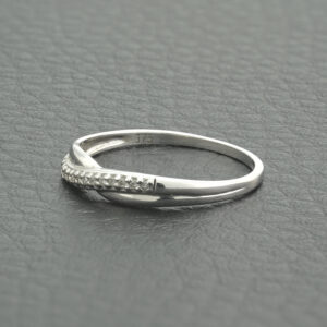 9ct White Gold Diamond Cross Over Ring