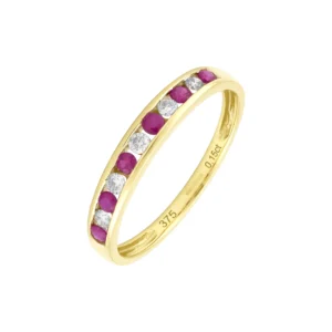 9ct Yellow Gold 0.15ct Diamond &#038; Ruby Ring