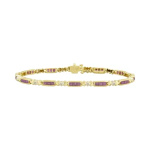 9ct Yellow Gold Ruby And 0.10ct Diamond Line Bracelet 7&#8243;