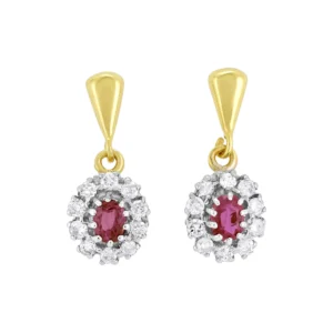 9ct Yellow Gold 0.40ct Diamond and 0.50ct Ruby Cluster Earrings