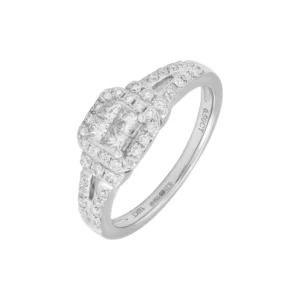 18ct White Gold 0.50ct Diamond Halo Cluster Ring