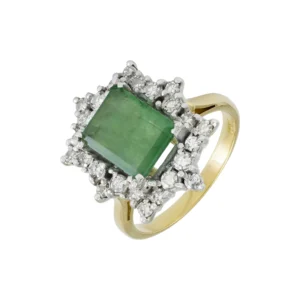 18ct Yellow And White Emerald And Diamond Ring