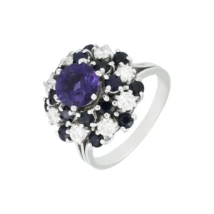 14ct White Gold Amethyst Sapphire And 0.50ct Diamond Ring