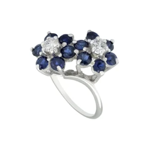 14ct White Gold Sapphire And Diamond Double Daisy Ring