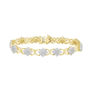 10ct Yellow Gold 1.32ct Diamond Cluster Bracelet 7&#8243; 9mm