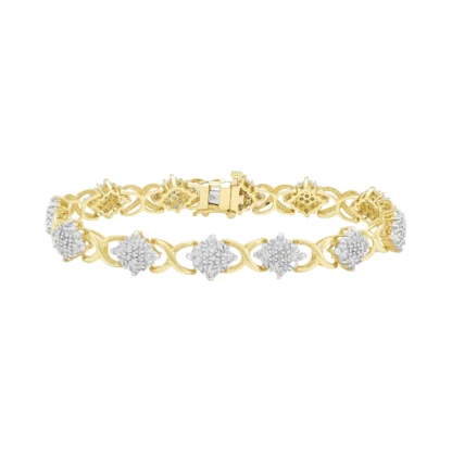 10ct Yellow Gold 1.32ct Diamond Cluster Bracelet 7" 9mm