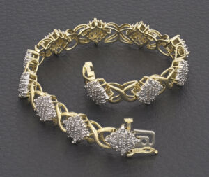 10ct Yellow Gold 1.32ct Diamond Cluster Bracelet 7″ 9mm