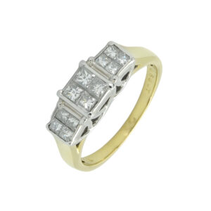 18ct Yellow Gold 0.50ct Diamond Triple Cluster Ring