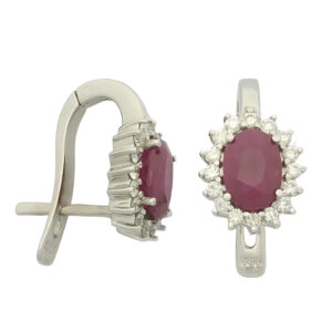 18ct White Gold 0.16ct Diamond And Ruby Cluster Earrings