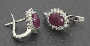 18ct White Gold 0.16ct Diamond And Ruby Cluster Earrings