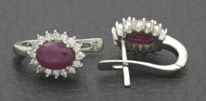 18ct White Gold 0.16ct Diamond And Ruby Cluster Earrings
