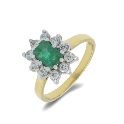 18ct Yellow Gold 0.30ct Diamond & 0.50ct Emerald Ring