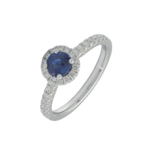 Platinum 0.20ct Diamond And 0.50ct Sapphire Halo Ring