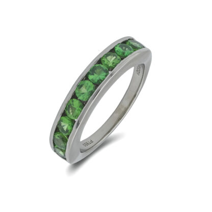 Platinum 1.15ct Diopside Emerald Half Eternity Ring