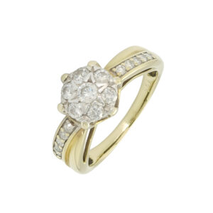 9ct Yellow Gold 0.50ct Diamond Daisy Cluster Ring