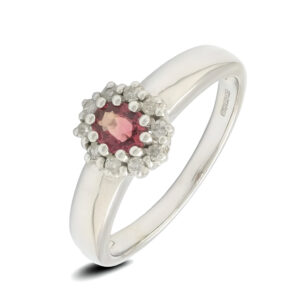 18ct White Gold 0.15ct Diamond And Ruby Cluster Ring