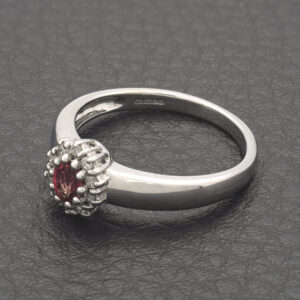 18ct White Gold 0.15ct Diamond And Ruby Cluster Ring