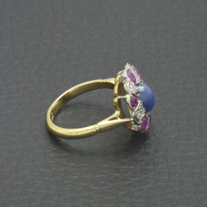 18ct Yellow Gold 0.40ct Star Sapphire &#038; 0.05ct Diamond And Ruby Ring