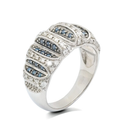 9ct White Gold 0.15ct Diamond & 0.15ct Blue Diamond Dress Ring