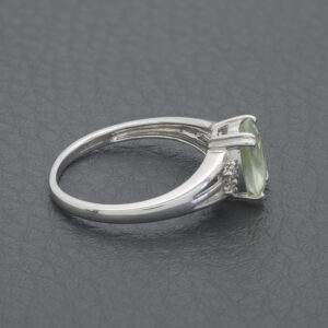 9ct White Gold 0.04ct Diamond &#038; Green Quartz Set Shoulders Ring