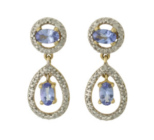 9ct Yellow Gold Tanzanite &#038; Diamond Drop Earrings