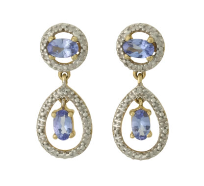 9ct Yellow Gold Tanzanite & Diamond Drop Earrings