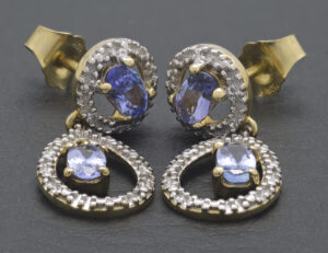 9ct Yellow Gold Tanzanite &#038; Diamond Drop Earrings