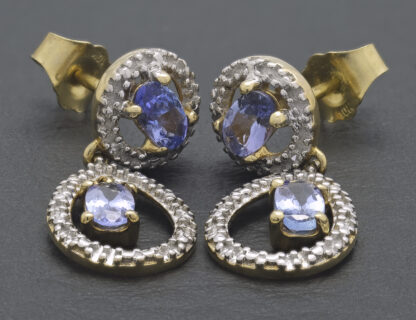 9ct Yellow Gold Tanzanite & Diamond Drop Earrings - Image 4
