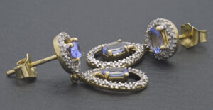 9ct Yellow Gold Tanzanite &#038; Diamond Drop Earrings